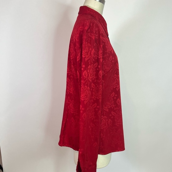 Vintage GUESS JEANS USA red rose jacquard Y2K 90s shirt XL - Picture 5 of 8